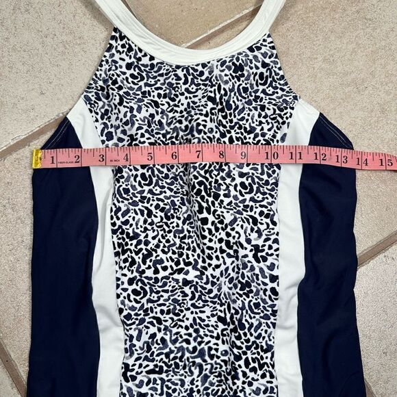 Athleta Navy Blue & White Leopard Print Zimbabwe One Piece Swimsuit Size 36 B/C - Picture 11 of 12